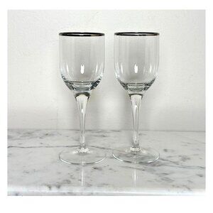 Vintage Silver Rim Wine Goblets Pair, Wedding Toasting Glasses, Elegant Engageme